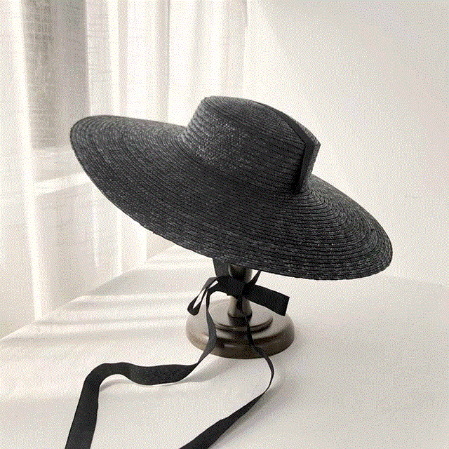 2021 High quality Summer Hats For Women 10cm/15cm/18cm Brim With BlackandWhite Ribbon Beach Cap Boater Flat Top Sun Hat
