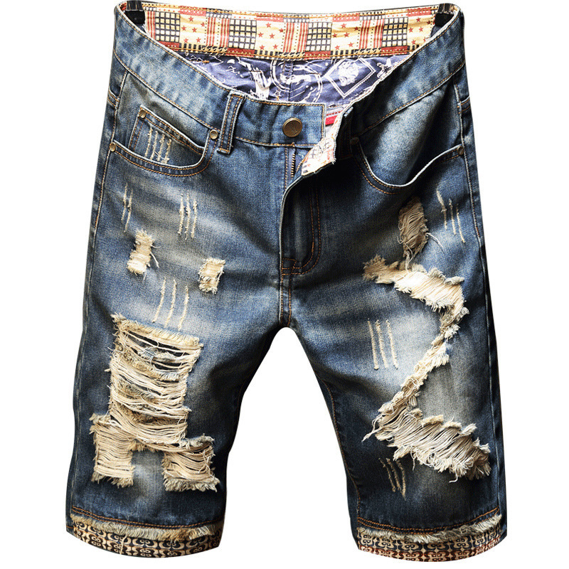 2021 High quality Summer New Men's Ripped Short Jeans Streetwear Big Hole Fashion Slim Denim Shorts Clothes