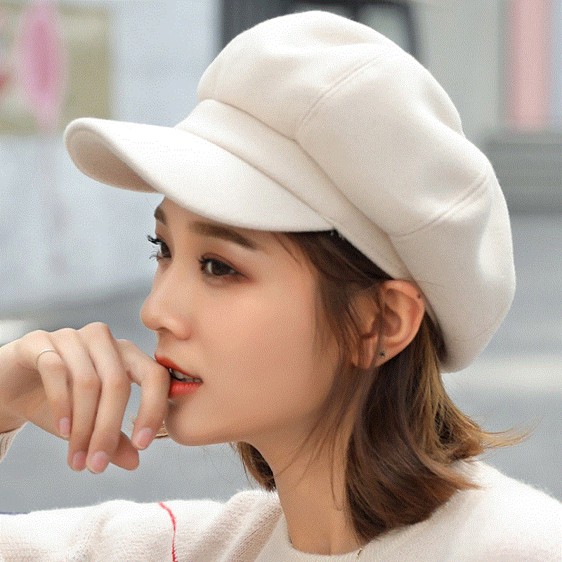 2021 High quality Women Solid Plain Octagonal Newsboy Cap Men Ladies Casual Wool Hat Winter Beret Women Painter Cap