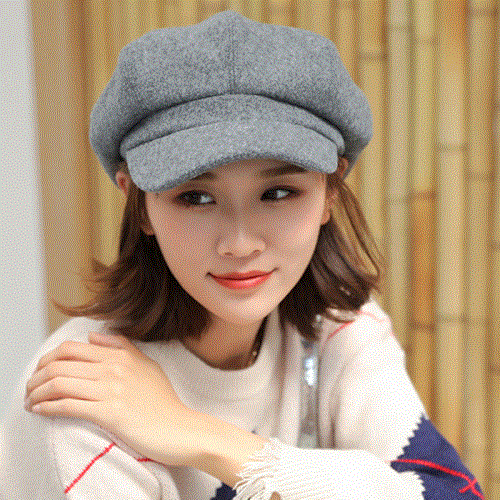 2021 High quality Women Solid Plain Octagonal Newsboy Cap Men Ladies Casual Wool Hat Winter Beret Women Painter Cap