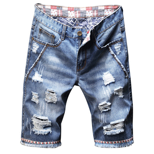 2021 High quality Summer New Men's Ripped Light Blue Short Jeans Fashion Casual Slim Fit Denim Shorts