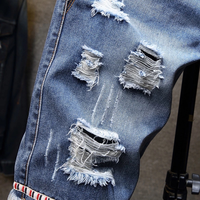 2021 High quality Summer New Men's Ripped Light Blue Short Jeans Fashion Casual Slim Fit Denim Shorts