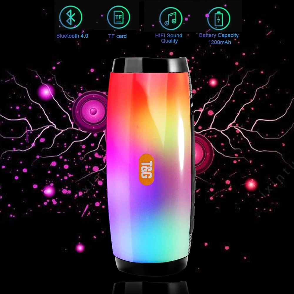 2021 High quality Portable Speaker Stereo Column Flash LED Light Subwoofer Wireless Outdoor Bluetooth Accessories