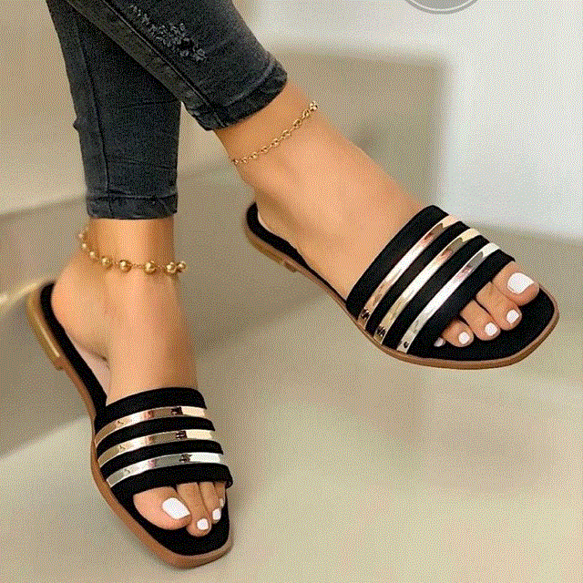 2021 High quality Slippers Beach Summer Shoes Bling Gold Female Flat Slides Casual Ladies Sandals Plus Size 35-43