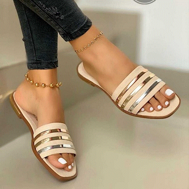 2021 High quality Slippers Beach Summer Shoes Bling Gold Female Flat Slides Casual Ladies Sandals Plus Size 35-43
