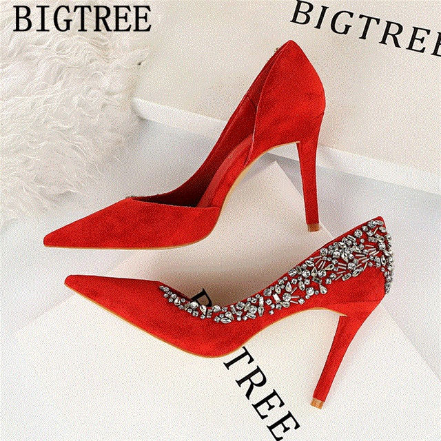 2021 High quality Red Heels Rhinestone Heels Extreme High Heels Pumps Women Shoes Bridal Shoes Designer Shoes