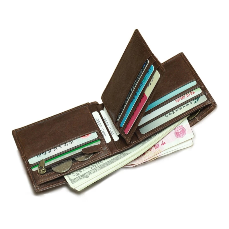 2021 High quality Men Wallet Credit Business Card Holders Vintage Brown Leather Wallet Purses Dropshipping