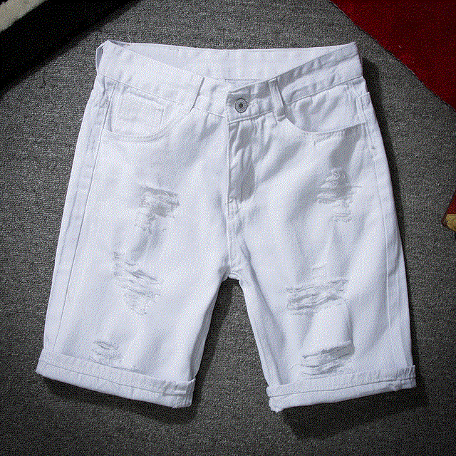 2021 High quality Men White Denim Shorts New Summer Men Holes Short Jeans Men Cotton  Shorts