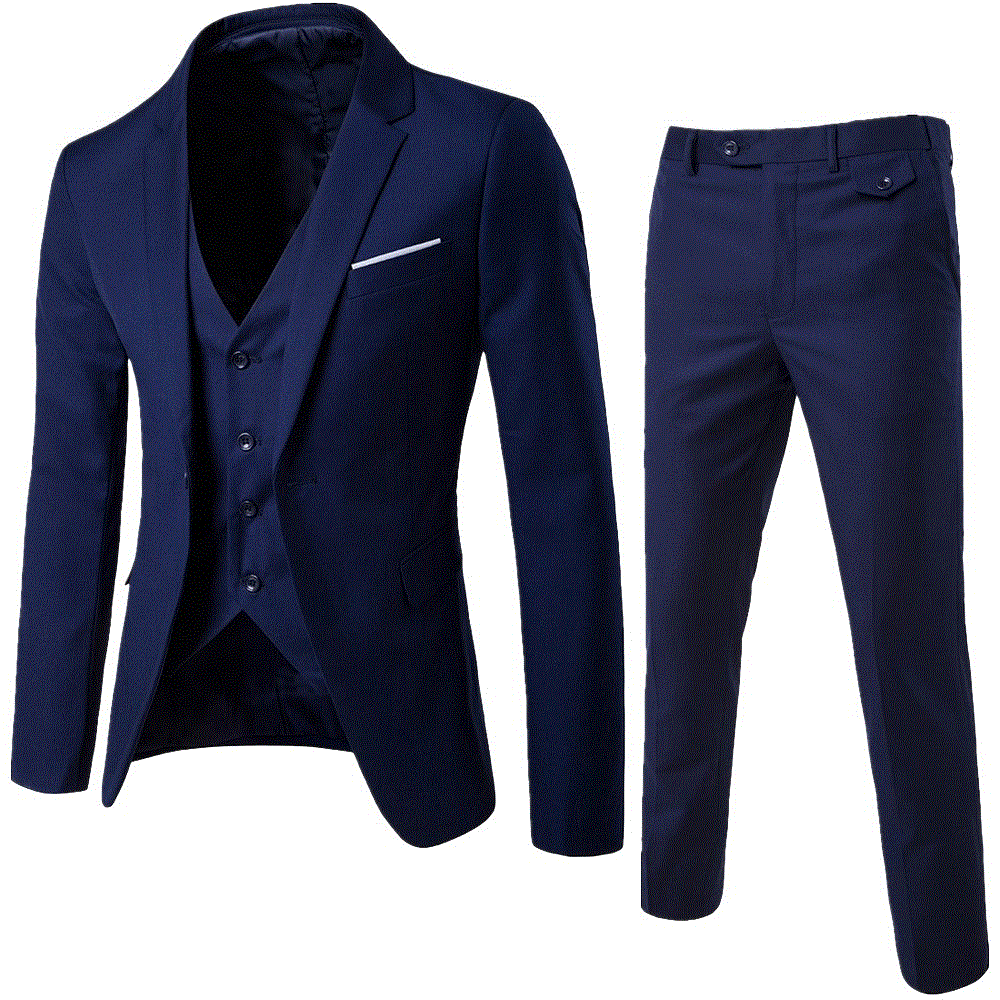 Men's 3 Pieces Black Elegant Suits With Pants Brand Slim Button Party Formal Suit