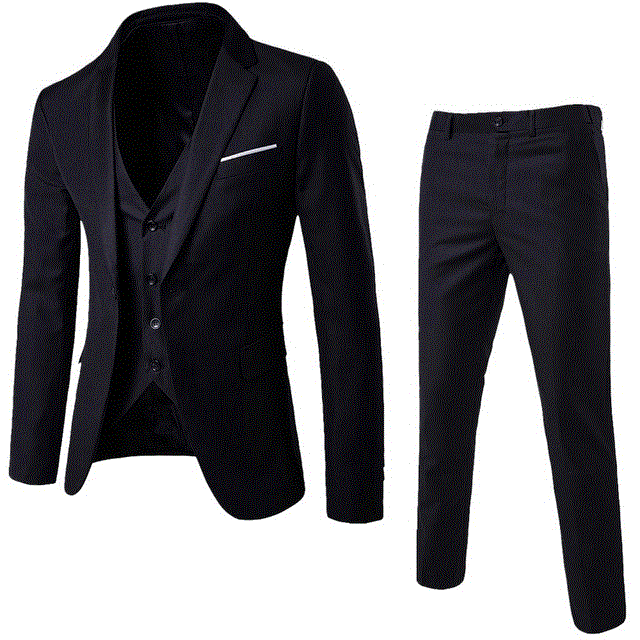 Men's 3 Pieces Black Elegant Suits With Pants Brand Slim Button Party Formal Suit
