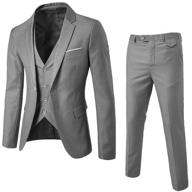 Men's 3 Pieces Black Elegant Suits With Pants Brand Slim Button Party Formal Suit