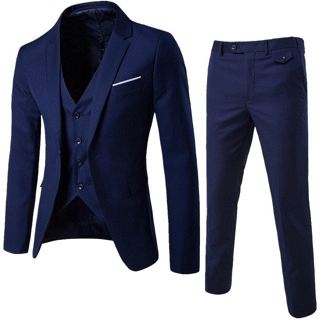 Men's 3 Pieces Black Elegant Suits With Pants Brand Slim Button Party Formal Suit