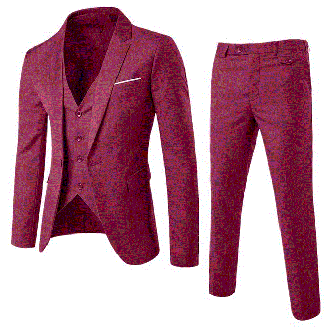 Men's 3 Pieces Black Elegant Suits With Pants Brand Slim Button Party Formal Suit