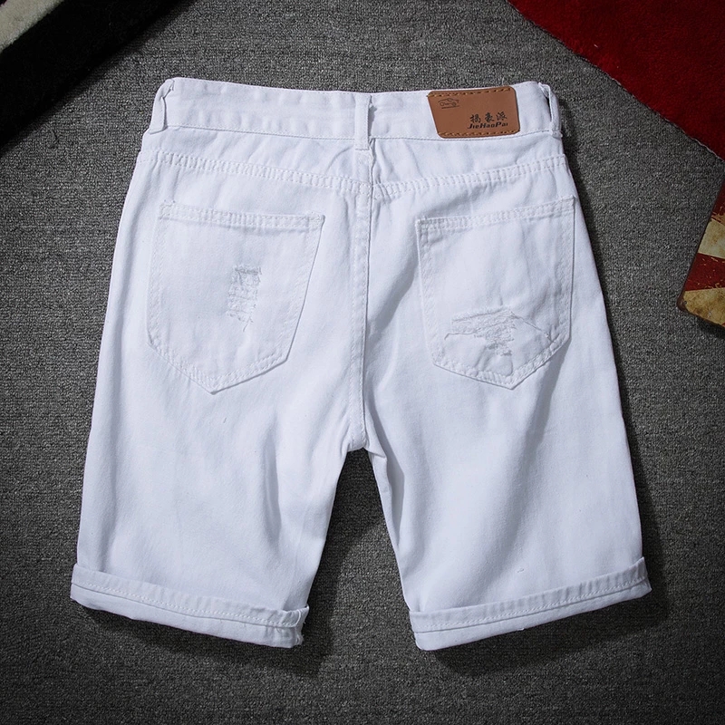 2021 High quality Men White Denim Shorts New Summer Men Holes Short Jeans Men Cotton  Shorts