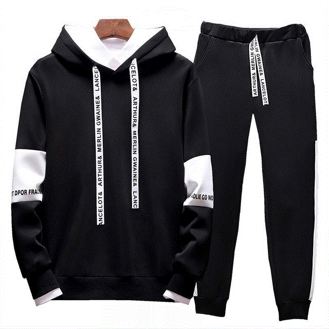 Men&apos;s Casual Sweatshirts Pullover Men tracksuit Hoodies Two Piece+Pants Sport Shirts Autumn  Set