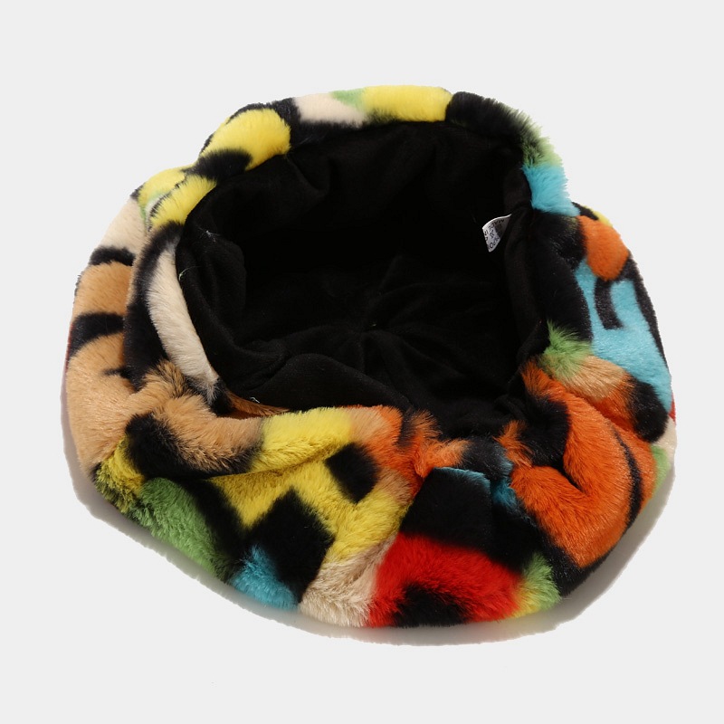 2021 High quality Fur Beret French Hat Fashion Graffiti Rainbow Letter Octagonal Hat Lady Girls  Hats for Women