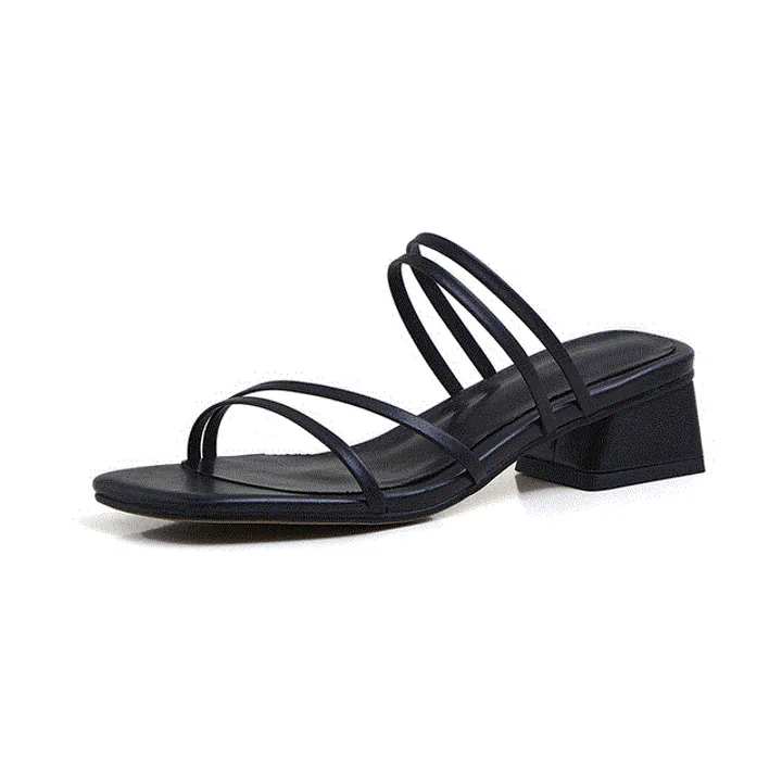 2021 High quality Women Sandals Square Mid-Heels Slippers Open Toe Platform Cut-out Hollow Female Sandals Plus Size