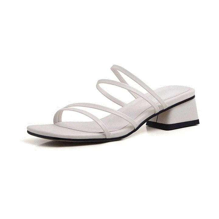 2021 High quality Women Sandals Square Mid-Heels Slippers Open Toe Platform Cut-out Hollow Female Sandals Plus Size