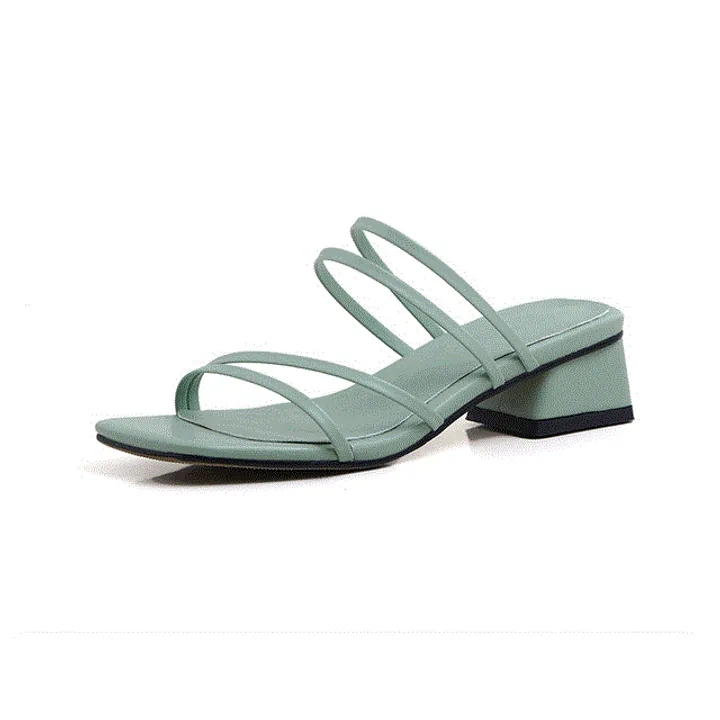 2021 High quality Women Sandals Square Mid-Heels Slippers Open Toe Platform Cut-out Hollow Female Sandals Plus Size