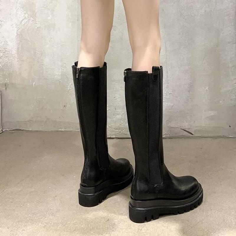2021 High quality Knee High Boots Women Shoes Leather Platform Riding Boots Zipper Ladies Long Boots