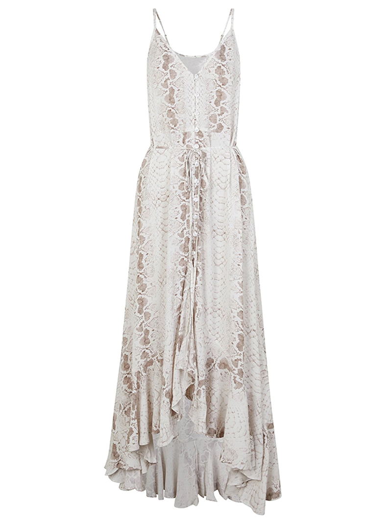 2021 High quality Sleeveless maxi dresses Women vintage Snake print summer dress beach irregular ruffles dress