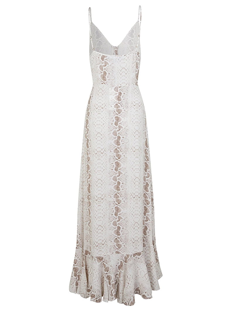 2021 High quality Sleeveless maxi dresses Women vintage Snake print summer dress beach irregular ruffles dress