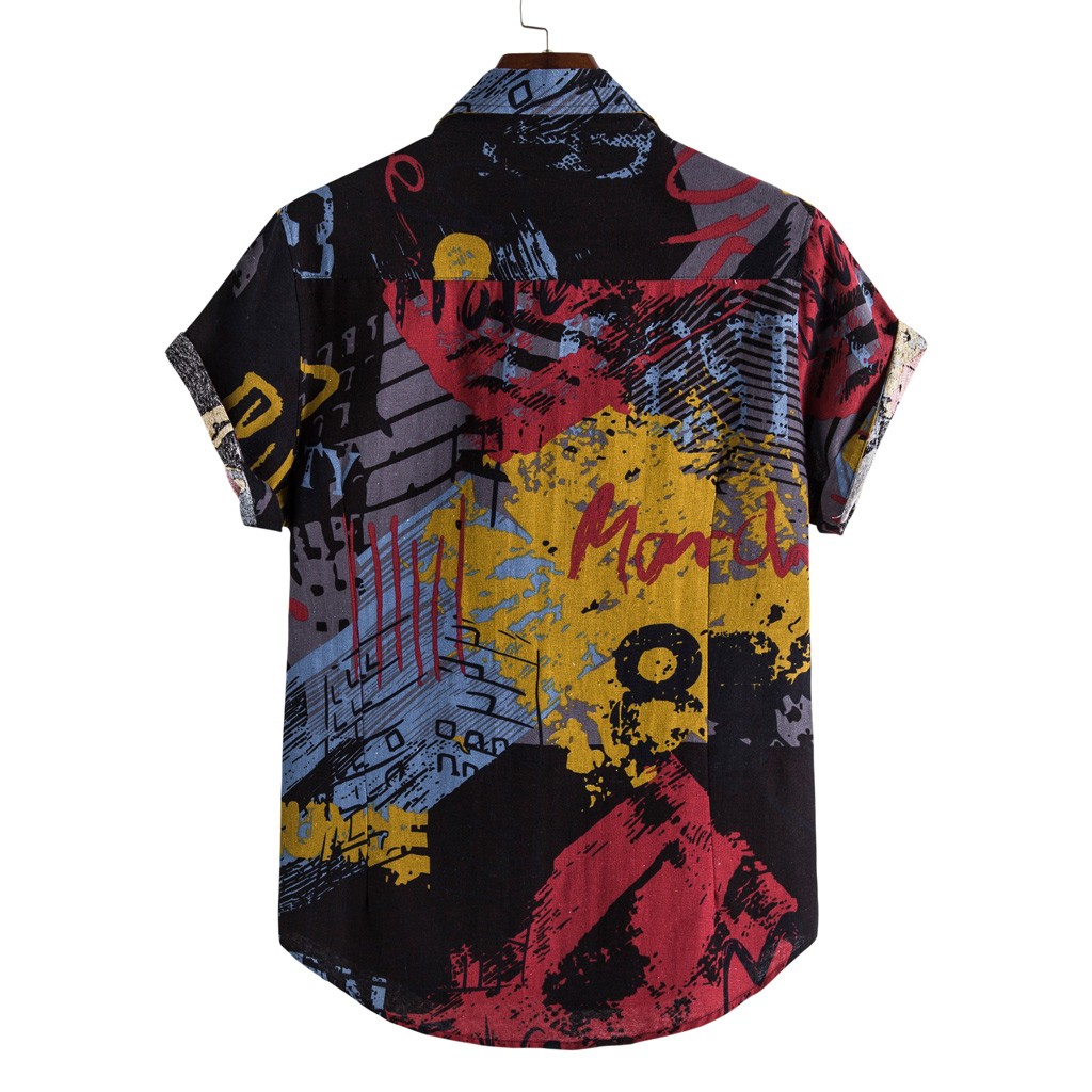 2021 High quality Men Linen Shirts Ethnic Short Sleeve Casual Printing Hawaiian Shirt Blouse Streetwear Mens Shirts