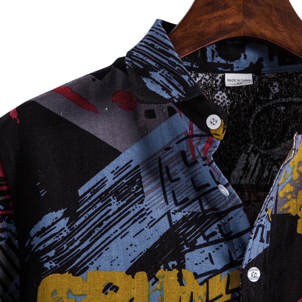 2021 High quality Men Linen Shirts Ethnic Short Sleeve Casual Printing Hawaiian Shirt Blouse Streetwear Mens Shirts