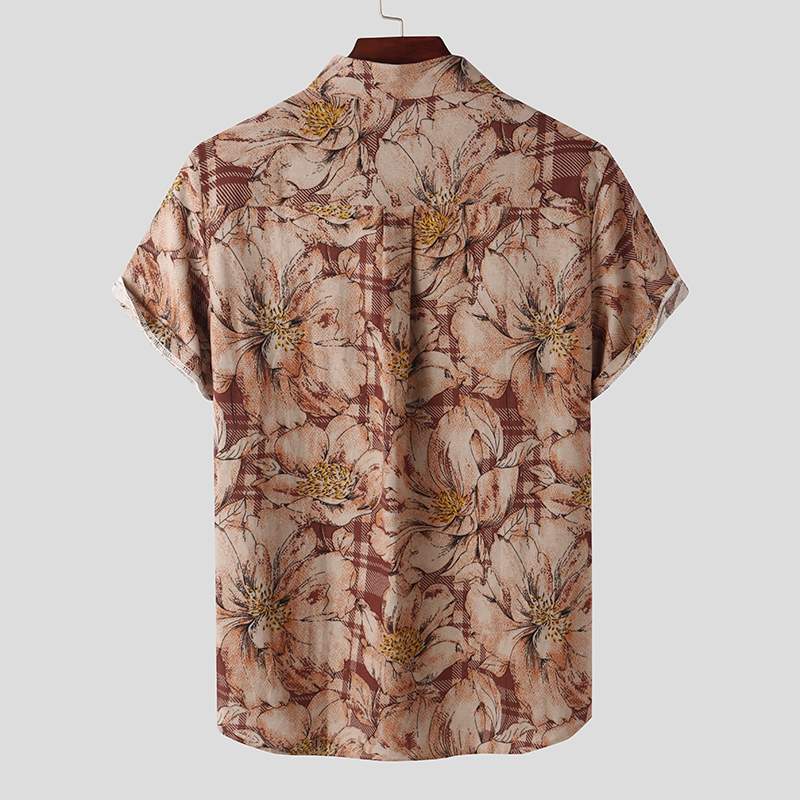 2021 High quality Mens Printed Summer Hawaiian Blouse Men Vintage Shirts Short Sleeve Lapel Casual Buttons Shirts