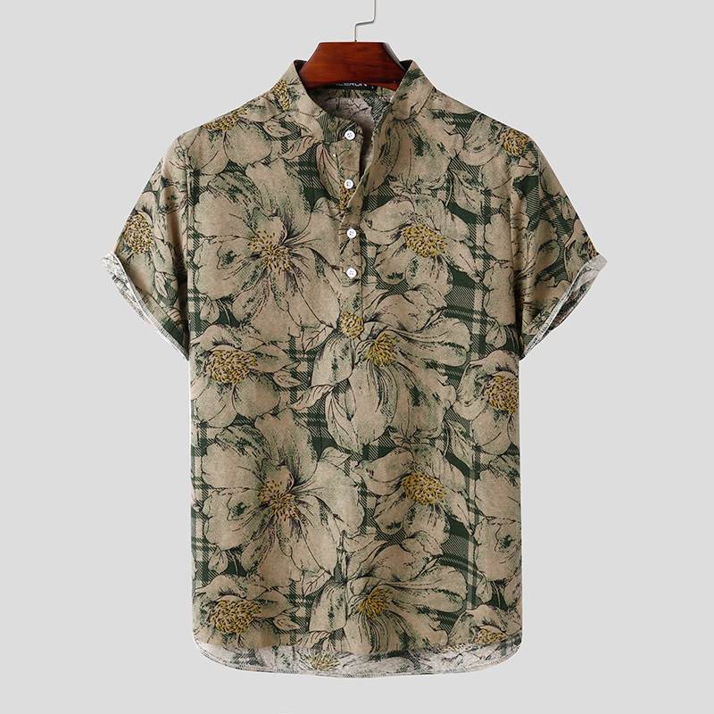 2021 High quality Mens Printed Summer Hawaiian Blouse Men Vintage Shirts Short Sleeve Lapel Casual Buttons Shirts