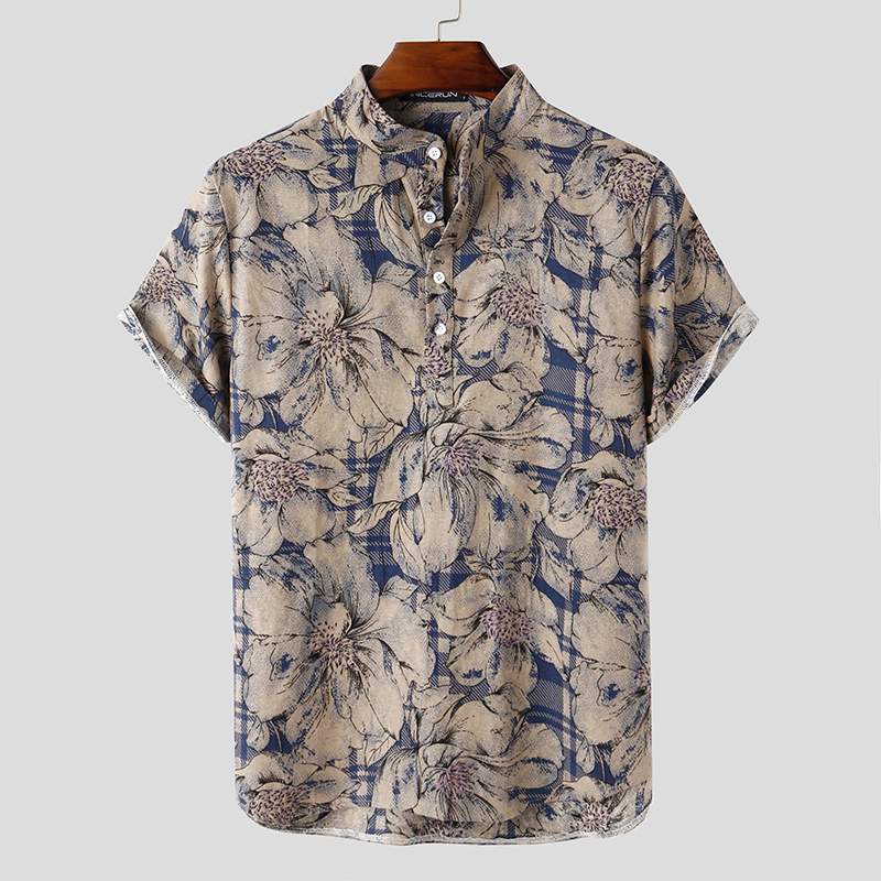 2021 High quality Mens Printed Summer Hawaiian Blouse Men Vintage Shirts Short Sleeve Lapel Casual Buttons Shirts