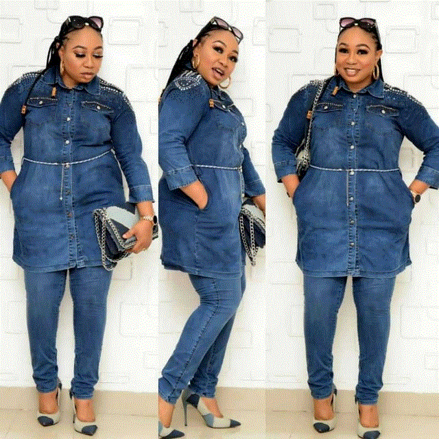 2021 High quality Fashion Women Casual Bodycon Turn down Collar Ruffles Denim Dresses Robe Plus Size