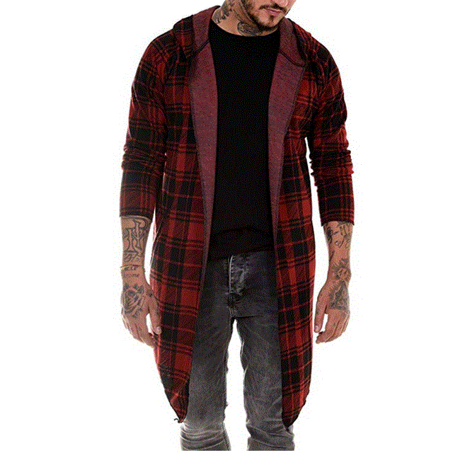 2021 High quality Men gothic trench coat men cardigan slim long cloak sweater hooded Knitted plaid fashion jackets