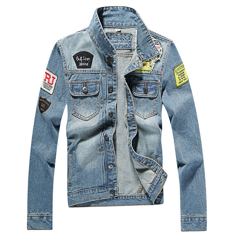 2021 High quality Men Patch Denim Jacket Long Sleeve Denim coat Fashion Streetwear Lapel Slim Fit Quality Mens Jackets