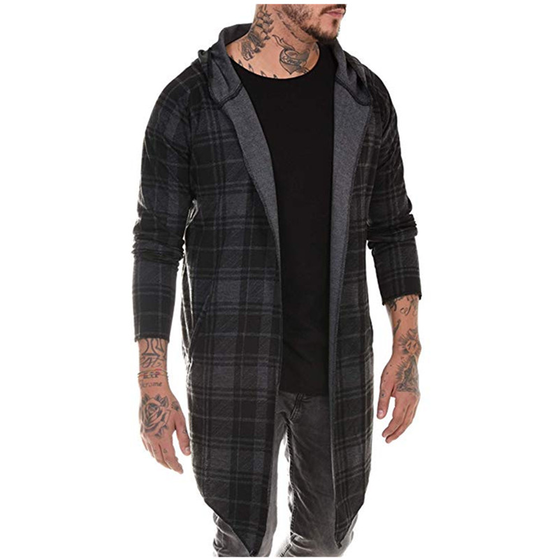 2021 High quality Men gothic trench coat men cardigan slim long cloak sweater hooded Knitted plaid fashion jackets