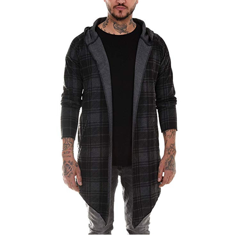 2021 High quality Men gothic trench coat men cardigan slim long cloak sweater hooded Knitted plaid fashion jackets