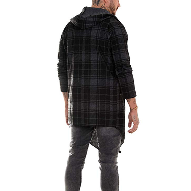2021 High quality Men gothic trench coat men cardigan slim long cloak sweater hooded Knitted plaid fashion jackets