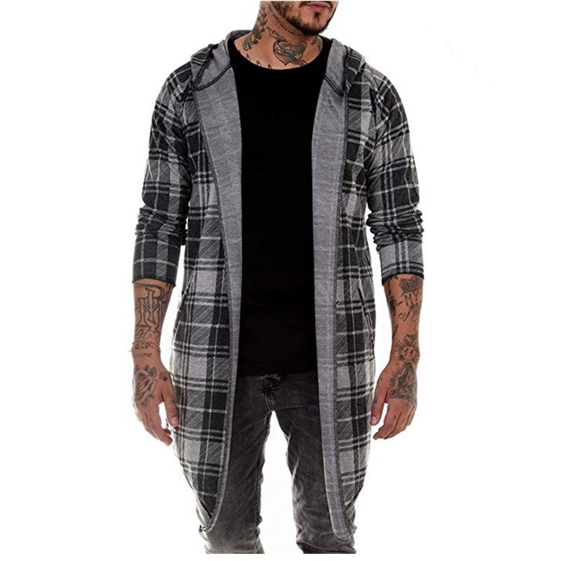 2021 High quality Men gothic trench coat men cardigan slim long cloak sweater hooded Knitted plaid fashion jackets
