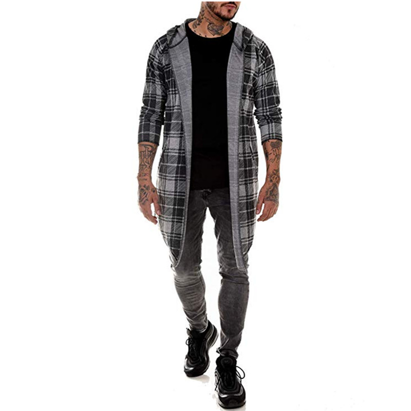 2021 High quality Men gothic trench coat men cardigan slim long cloak sweater hooded Knitted plaid fashion jackets