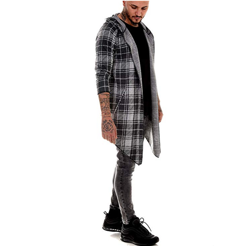 2021 High quality Men gothic trench coat men cardigan slim long cloak sweater hooded Knitted plaid fashion jackets