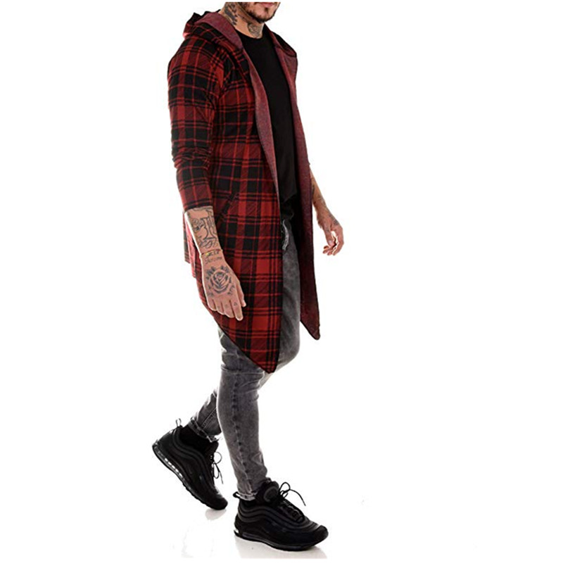 2021 High quality Men gothic trench coat men cardigan slim long cloak sweater hooded Knitted plaid fashion jackets