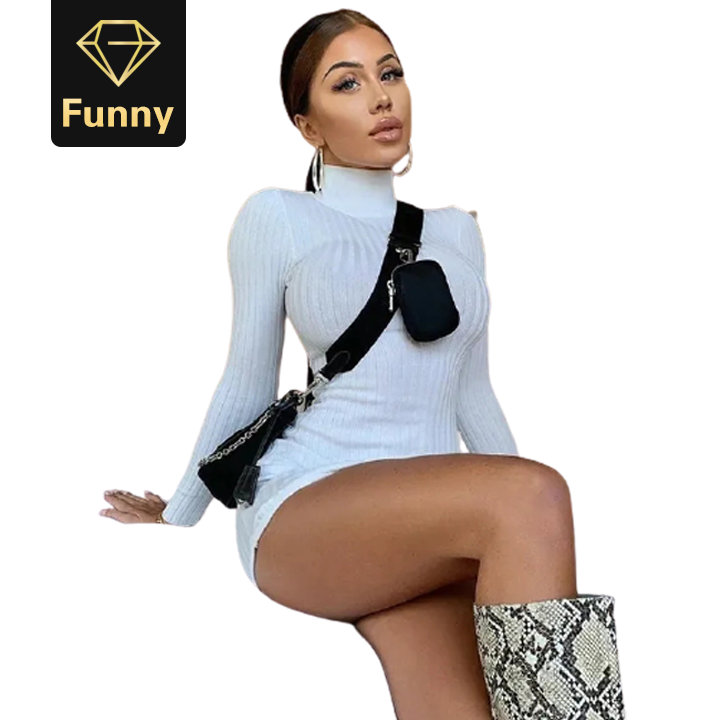 2021 High quality stripe knitted women mini dress turtleneck long sleeve bodycon sexy streetwear autumn winter clothes