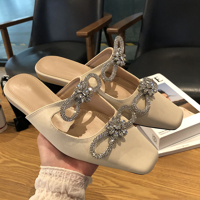2021 High quality Women Slippers Fashion Flat Heel Slides Ladies Mules Shoes For Woman Luxury Rhinestone Sandals Shoes