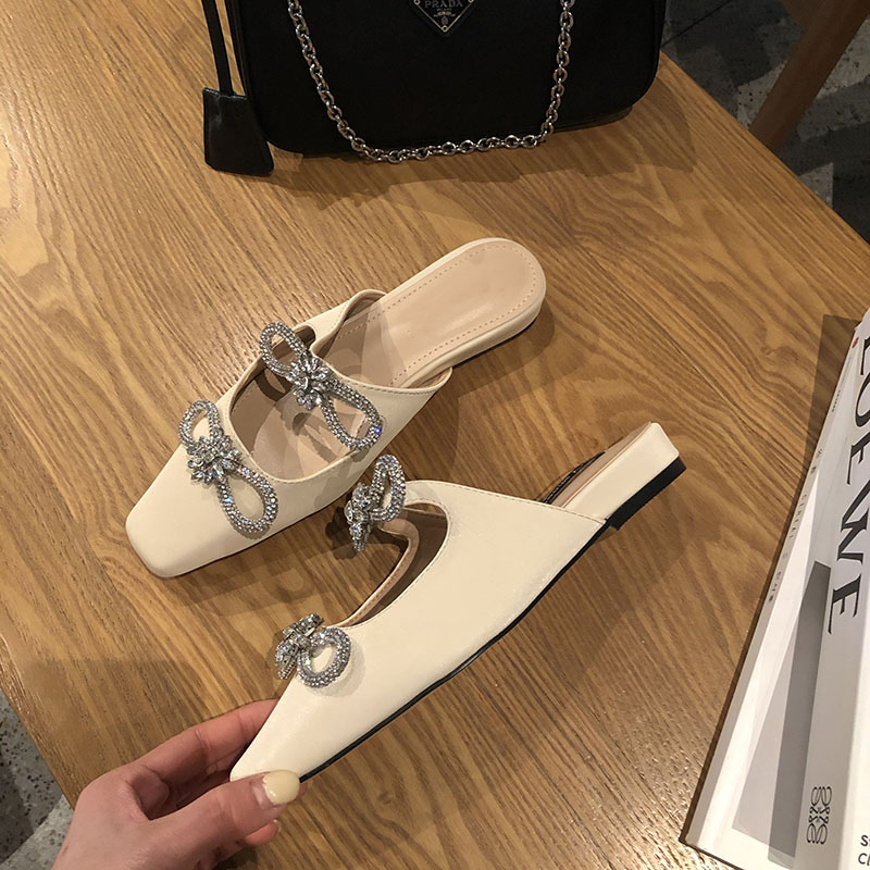 2021 High quality Women Slippers Fashion Flat Heel Slides Ladies Mules Shoes For Woman Luxury Rhinestone Sandals Shoes