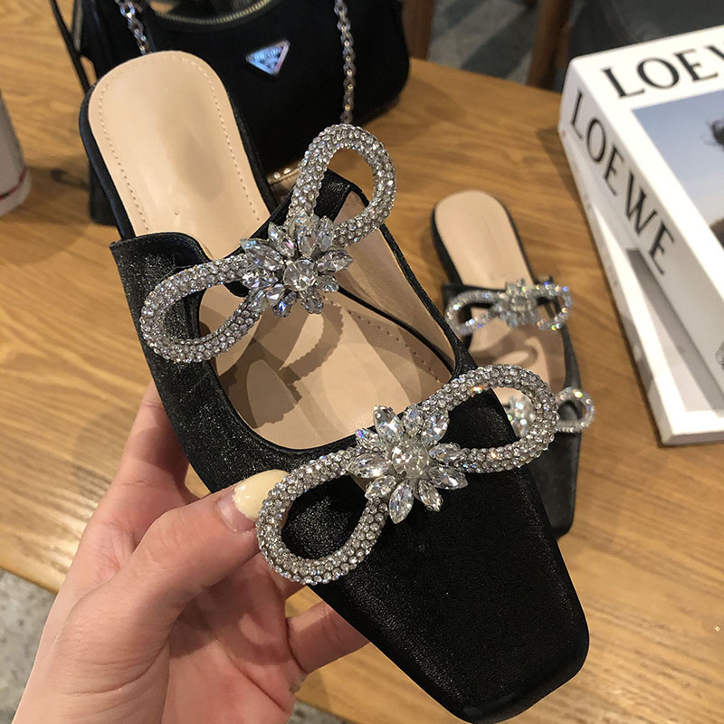 2021 High quality Women Slippers Fashion Flat Heel Slides Ladies Mules Shoes For Woman Luxury Rhinestone Sandals Shoes