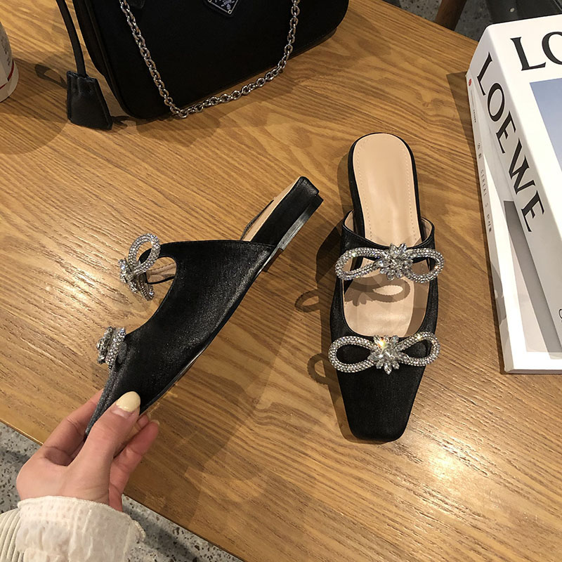 2021 High quality Women Slippers Fashion Flat Heel Slides Ladies Mules Shoes For Woman Luxury Rhinestone Sandals Shoes