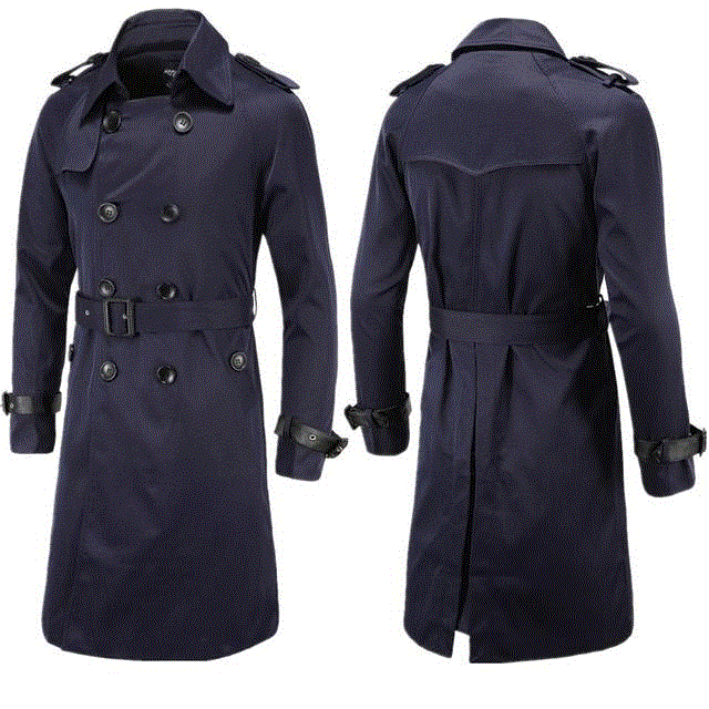 Men Classic Trench Coat Jacket Fashion Trench Coat Male Double Breasted Slim Outwear Adjustable Belt