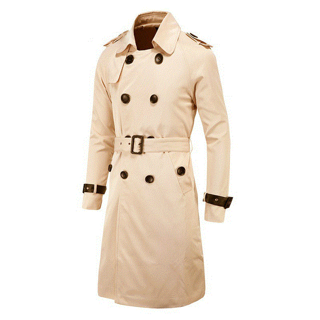 Men Classic Trench Coat Jacket Fashion Trench Coat Male Double Breasted Slim Outwear Adjustable Belt