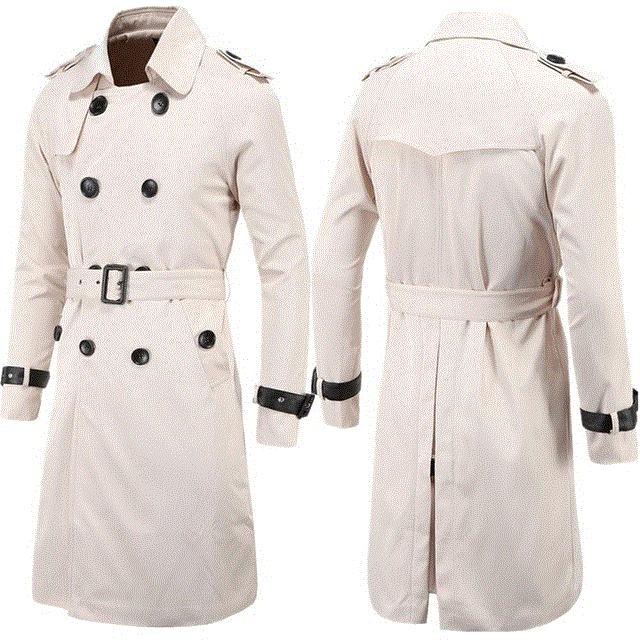 Men Classic Trench Coat Jacket Fashion Trench Coat Male Double Breasted Slim Outwear Adjustable Belt
