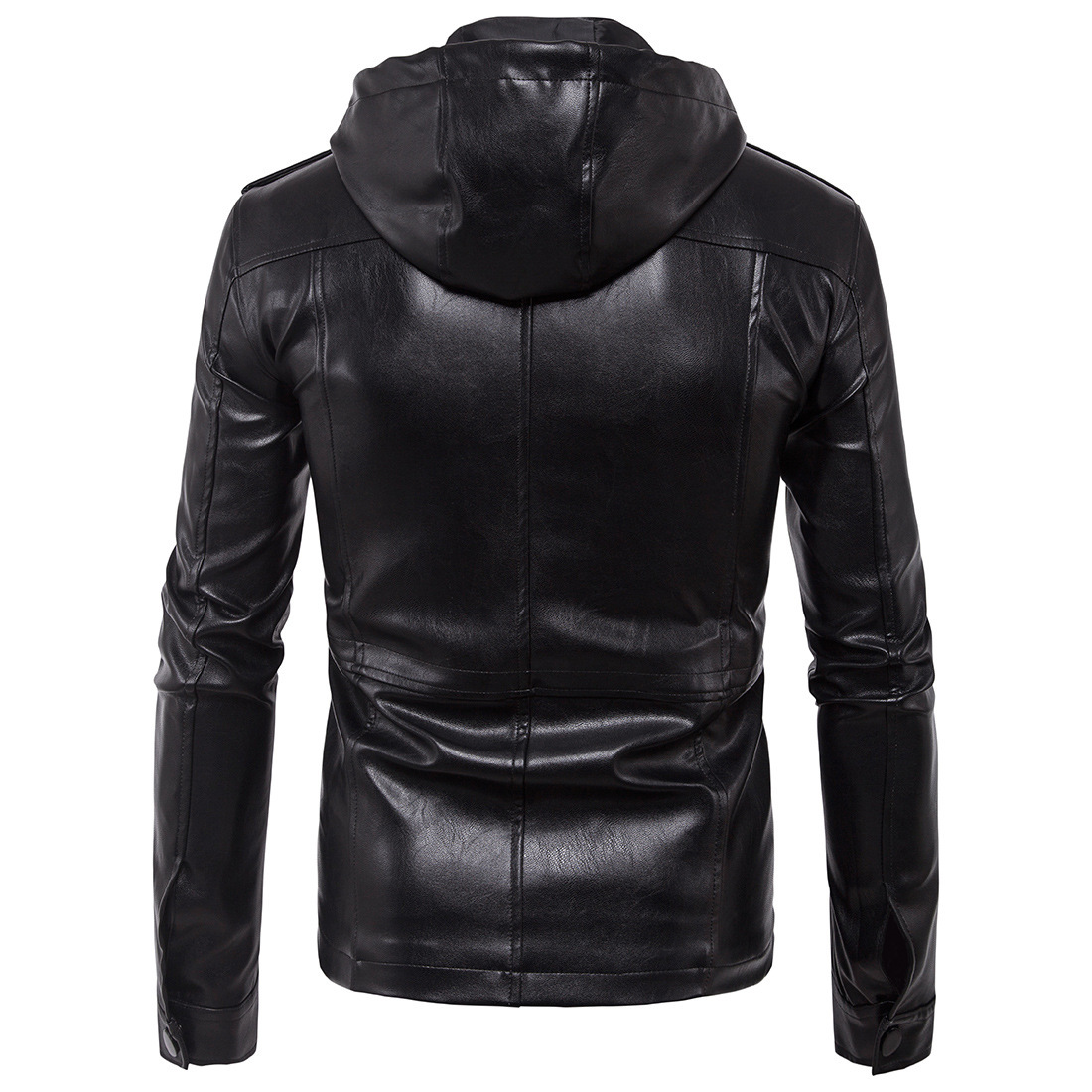 Men's hooded motorcycle leather jacket Autumn Multi-pocket Black PU leather jacket coat Big Size